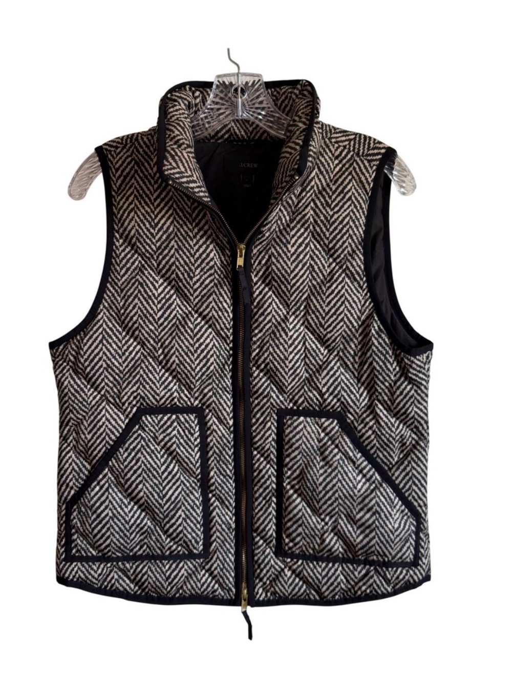 J. Crew Black & Cream Quilted Herringbone Vest